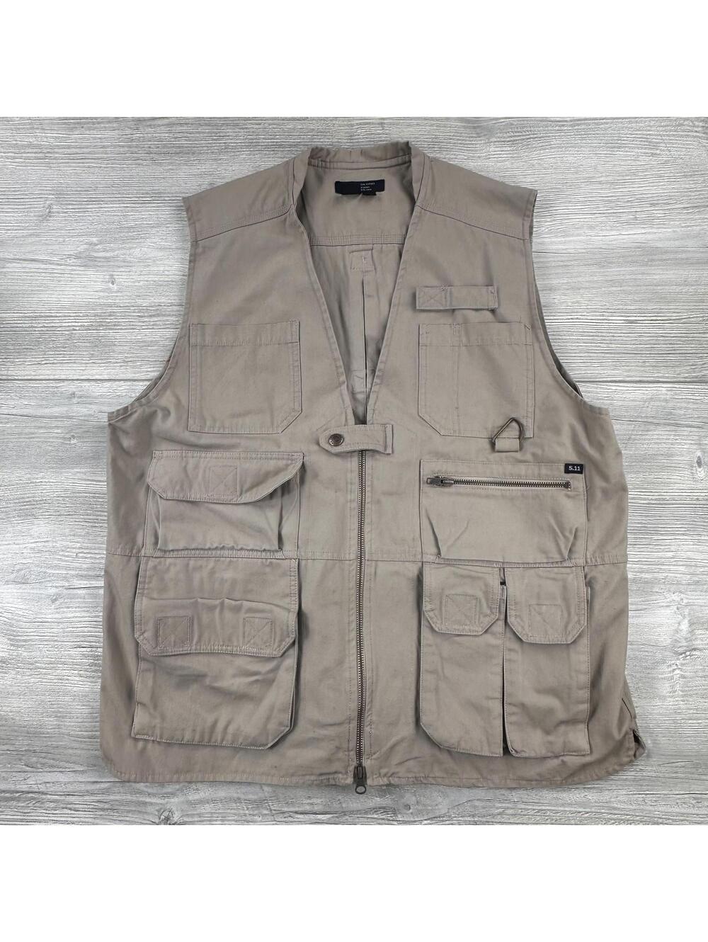 511 Tactical Vest Mens Large Beige Heavy Ripstop Canvas Utility Hunt Fish EUC